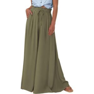 PRETTYGARDEN Women’s 2026 Summer Wide Leg Palazzo Pants High Waisted Flowy Pockets Trendy Casual Lounge Boho Beach Trousers(Army Green)