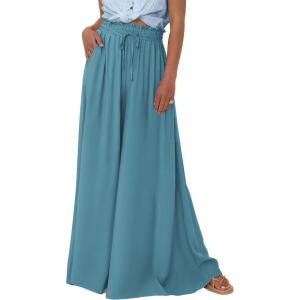 PRETTYGARDEN Women’s 2026 Summer Wide Leg Palazzo Pants High Waisted Flowy Pockets Trendy Casual Lounge Boho Beach Trousers(Blue Green)