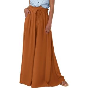 PRETTYGARDEN Women’s 2026 Summer Wide Leg Palazzo Pants High Waisted Flowy Pockets Trendy Casual Lounge Boho Beach Trousers(Brown)