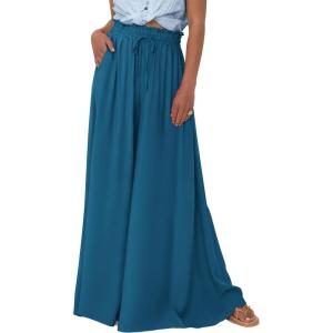 PRETTYGARDEN Women’s 2026 Summer Wide Leg Palazzo Pants High Waisted Flowy Pockets Trendy Casual Lounge Boho Beach Trousers(Lake Blue)