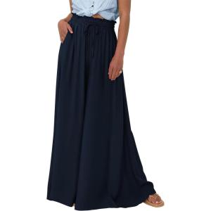 PRETTYGARDEN Women’s 2026 Summer Wide Leg Palazzo Pants High Waisted Flowy Pockets Trendy Casual Lounge Boho Beach Trousers(Navy)