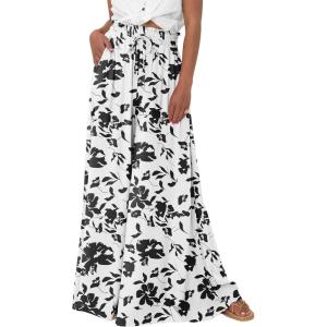 PRETTYGARDEN Women’s 2026 Summer Wide Leg Palazzo Pants High Waisted Flowy Pockets Trendy Casual Lounge Boho Beach Trousers(Print Black)
