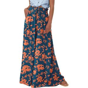 PRETTYGARDEN Women’s 2026 Summer Wide Leg Palazzo Pants High Waisted Flowy Pockets Trendy Casual Lounge Boho Beach Trousers(Print Dark Blue Orange)