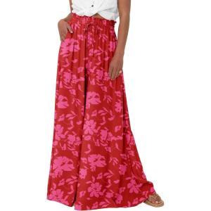 PRETTYGARDEN Women’s 2026 Summer Wide Leg Palazzo Pants High Waisted Flowy Pockets Trendy Casual Lounge Boho Beach Trousers(Print Red)