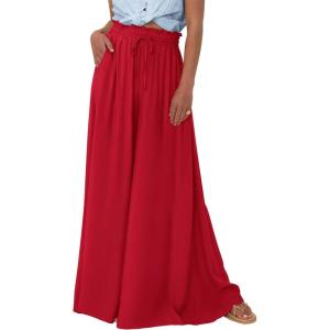 PRETTYGARDEN Women’s 2026 Summer Wide Leg Palazzo Pants High Waisted Flowy Pockets Trendy Casual Lounge Boho Beach Trousers(Red)