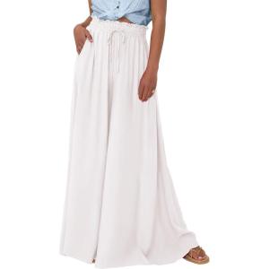 PRETTYGARDEN Women’s 2026 Summer Wide Leg Palazzo Pants High Waisted Flowy Pockets Trendy Casual Lounge Boho Beach Trousers(White)