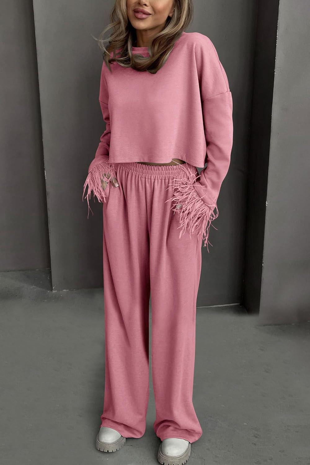 imagePRETTYGARDEN Womens 2024 Fall 2 Piece Tracksuit Outfits Casual Long Sleeve Pullover Tops And Palazzo Pants Sets