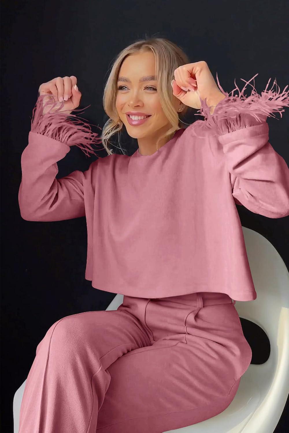 imagePRETTYGARDEN Womens 2024 Fall 2 Piece Tracksuit Outfits Casual Long Sleeve Pullover Tops And Palazzo Pants Sets