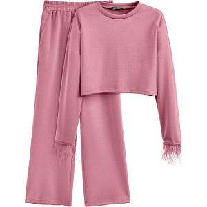 PRETTYGARDEN Women’s 2024 Fall 2 Piece Tracksuit Outfits Casual Long Sleeve Pullover Tops And Palazzo Pants Sets