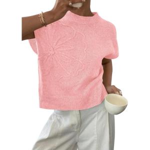 PRETTYGARDEN Women’s 2026 Spring Sweater Vest Trendy Flower Knit Short Sleeve Cute Pullover Tank Tops Summer Fashion Clothing(Pink)