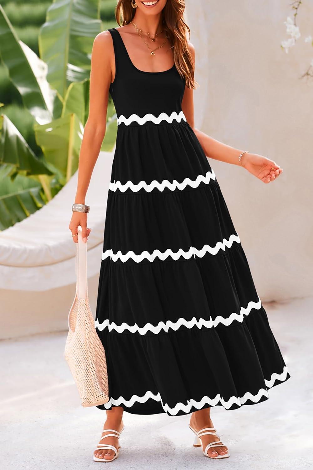 imagePRETTYGARDEN Womens 2024 Summer Sundresses Sleeveless Scoop Neck Tiered Flowy Beach Vacation Party Long Tank Maxi Dress BlackLarge