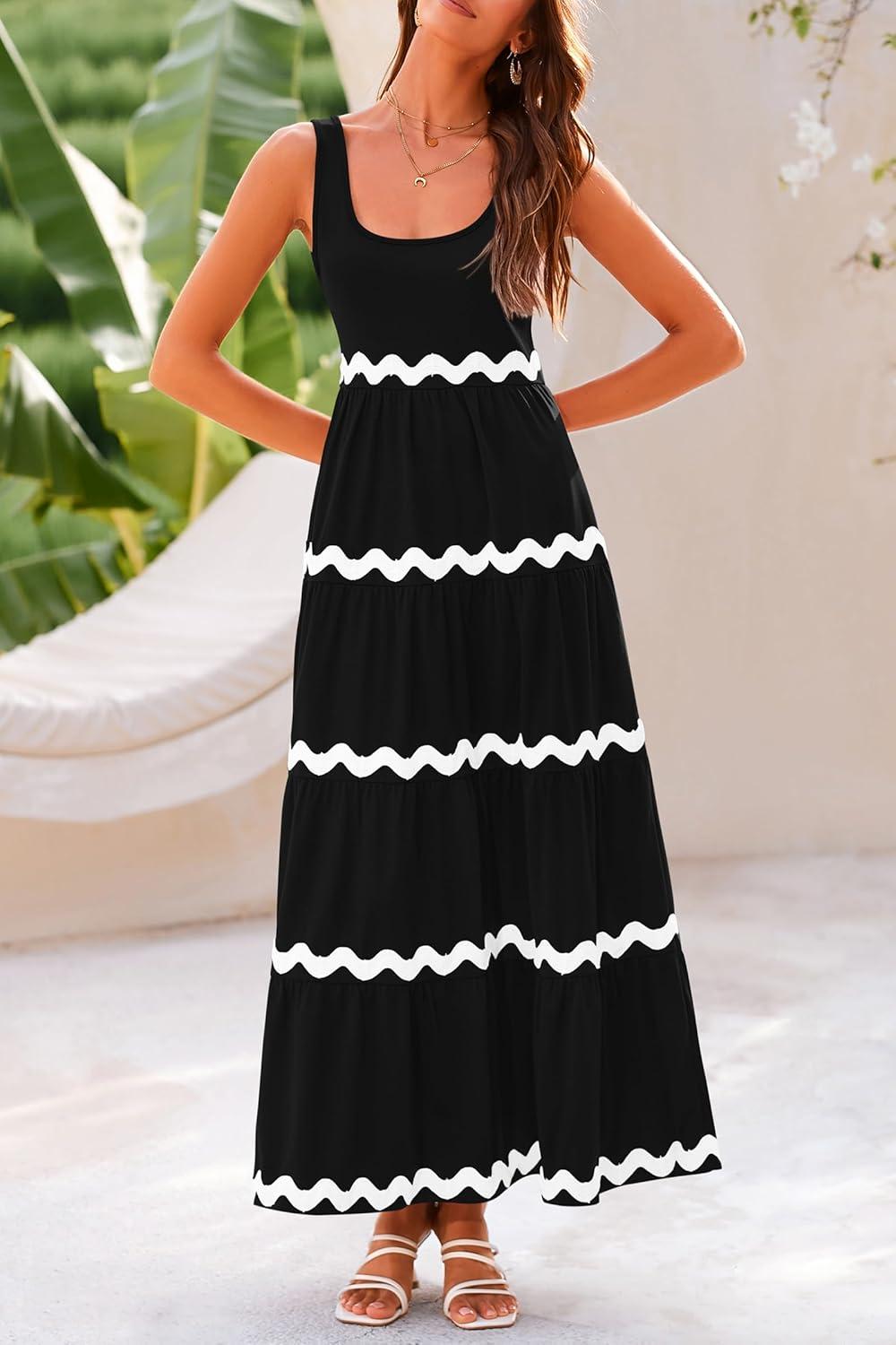 imagePRETTYGARDEN Womens 2024 Summer Sundresses Sleeveless Scoop Neck Tiered Flowy Beach Vacation Party Long Tank Maxi Dress BlackLarge