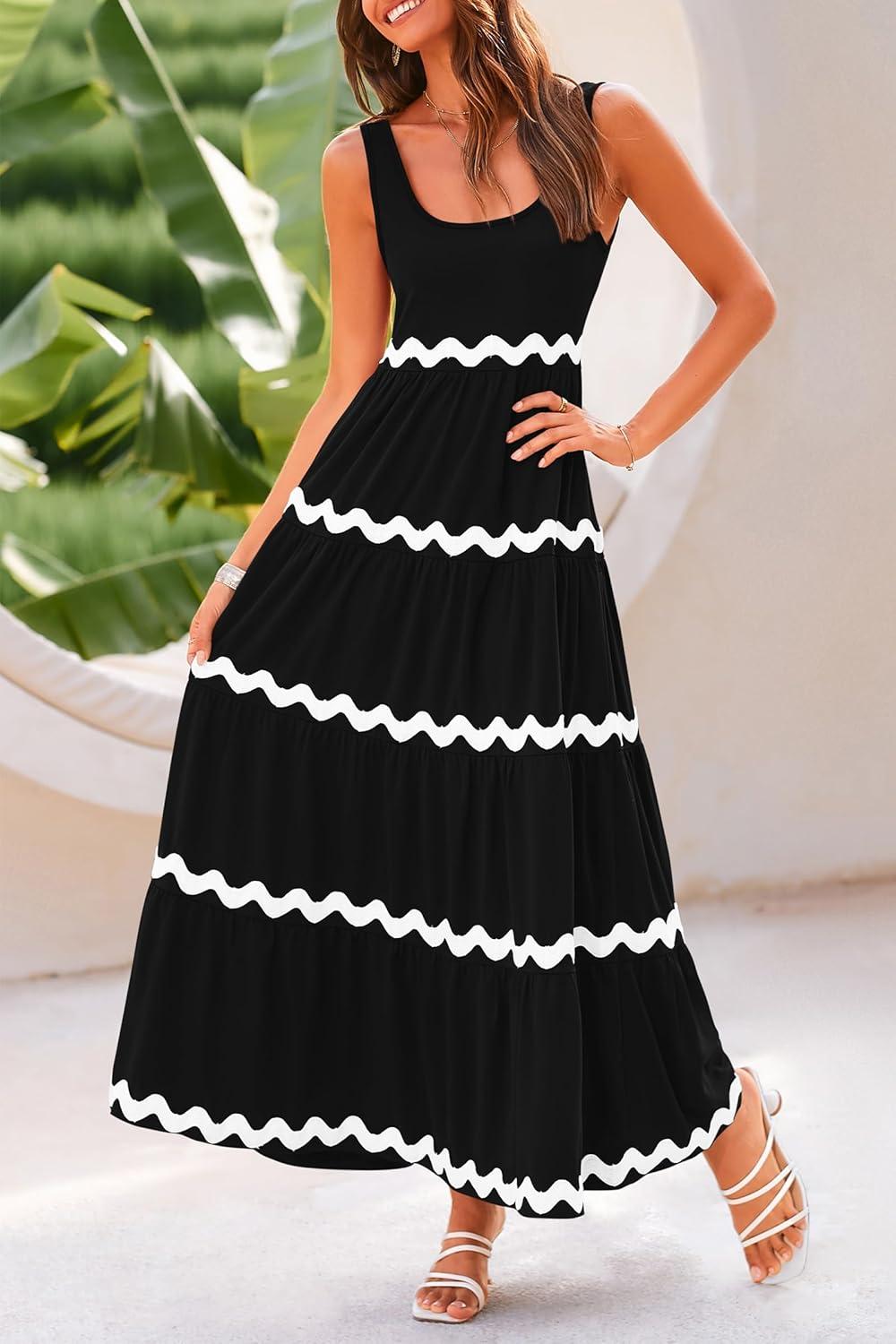 imagePRETTYGARDEN Womens 2024 Summer Sundresses Sleeveless Scoop Neck Tiered Flowy Beach Vacation Party Long Tank Maxi Dress BlackLarge