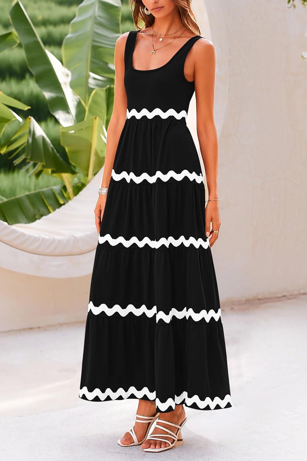 imagePRETTYGARDEN Womens 2024 Summer Sundresses Sleeveless Scoop Neck Tiered Flowy Beach Vacation Party Long Tank Maxi Dress BlackLarge