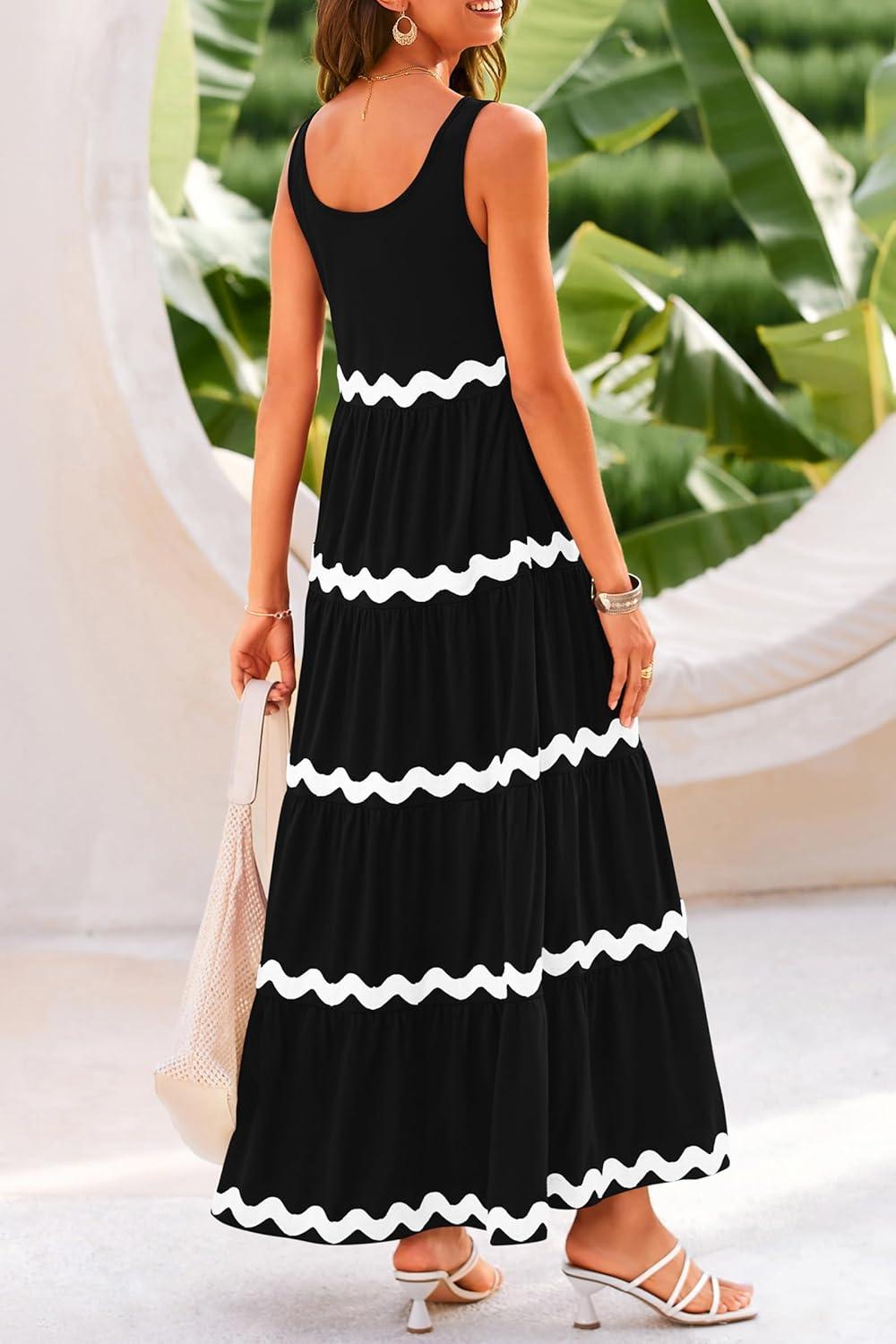 imagePRETTYGARDEN Womens 2024 Summer Sundresses Sleeveless Scoop Neck Tiered Flowy Beach Vacation Party Long Tank Maxi Dress BlackLarge