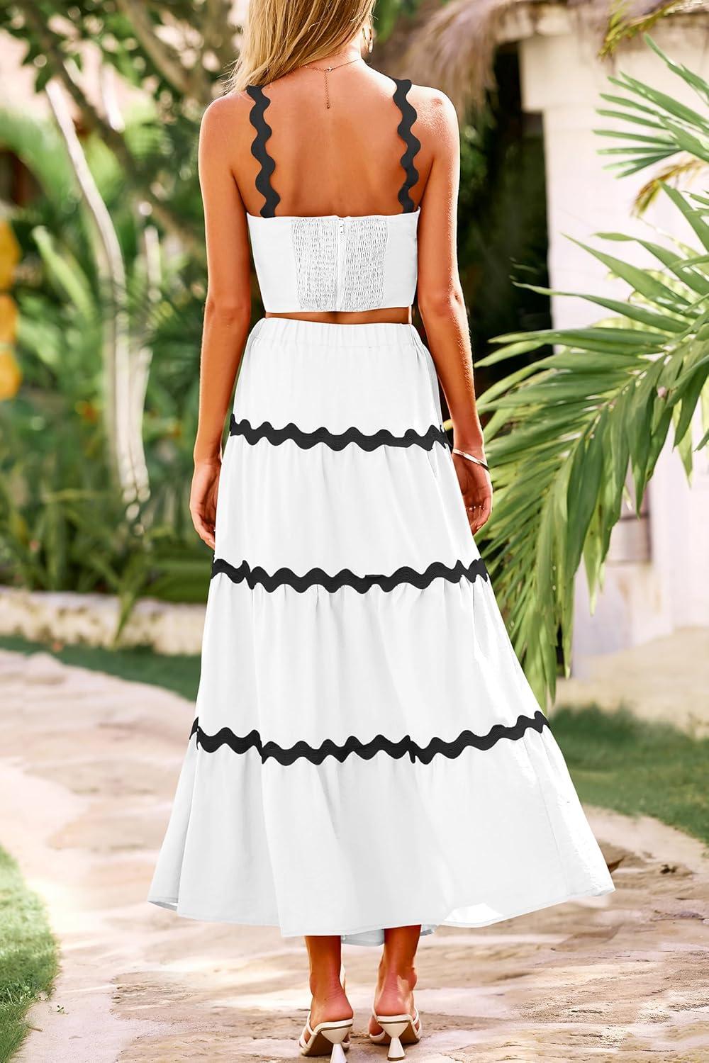 imagePRETTYGARDEN Womens 2024 Summer Two Piece Vacation Beach Outfits Dressy Sleeveless Cropped Tank Tops And Long Maxi Skirt Sets WhiteMedium