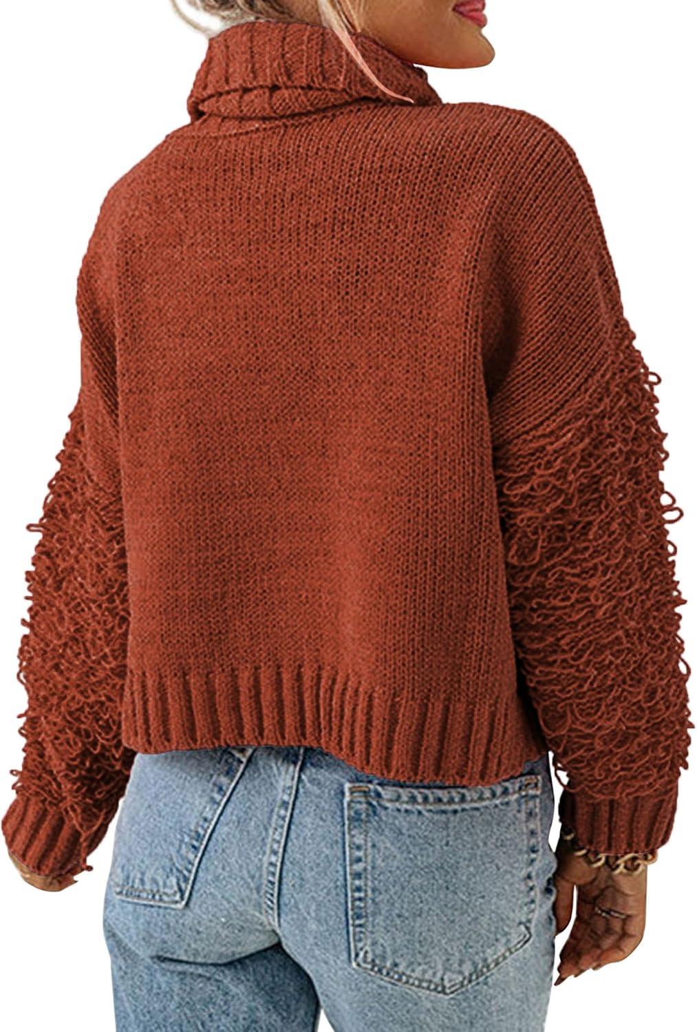 imagePRETTYGARDEN Womens Fall Turtleneck Sweaters Casual Long Sleeve Pullover Ribbed Knit Sweater Top BlouseBrown