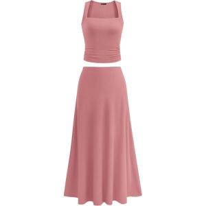 PRETTYGARDEN Skirt Sets Women 2 Piece Outfits 2025 Summer Casual Knit Tank Tops Flowy Midi Skirts Matching Vacation Clothes