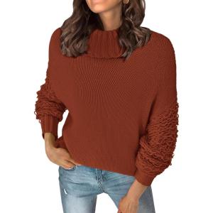 PRETTYGARDEN Womens Fall Turtleneck Sweaters Casual Long Sleeve Pullover Ribbed Knit Sweater Top Blouse(Brown)