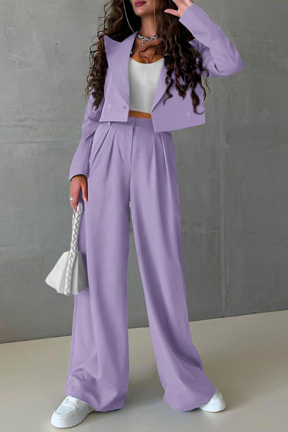 imagePRETTYGARDEN Teacher Outfits for Women Trendy Work Office Corporate Two Piece Matching Suit Set Light PurpleSmall