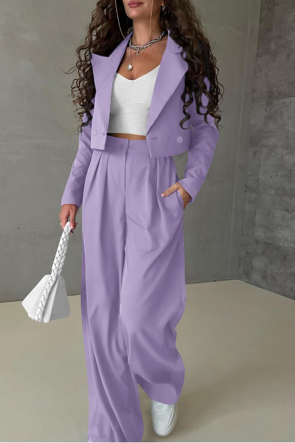 imagePRETTYGARDEN Teacher Outfits for Women Trendy Work Office Corporate Two Piece Matching Suit Set Light PurpleSmall