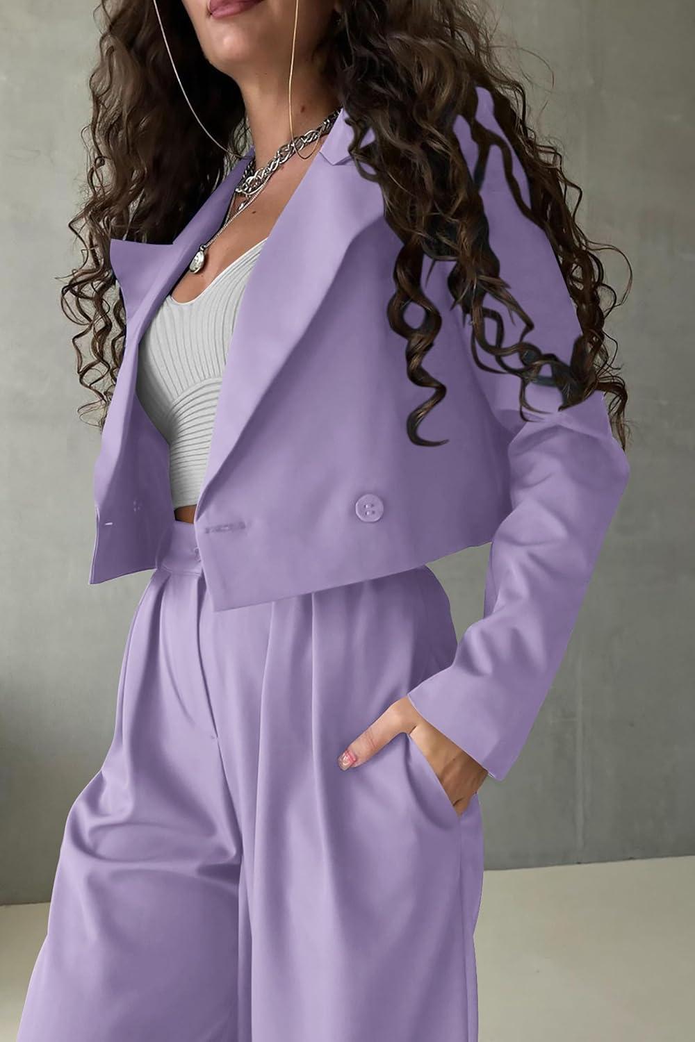 imagePRETTYGARDEN Teacher Outfits for Women Trendy Work Office Corporate Two Piece Matching Suit Set Light PurpleSmall