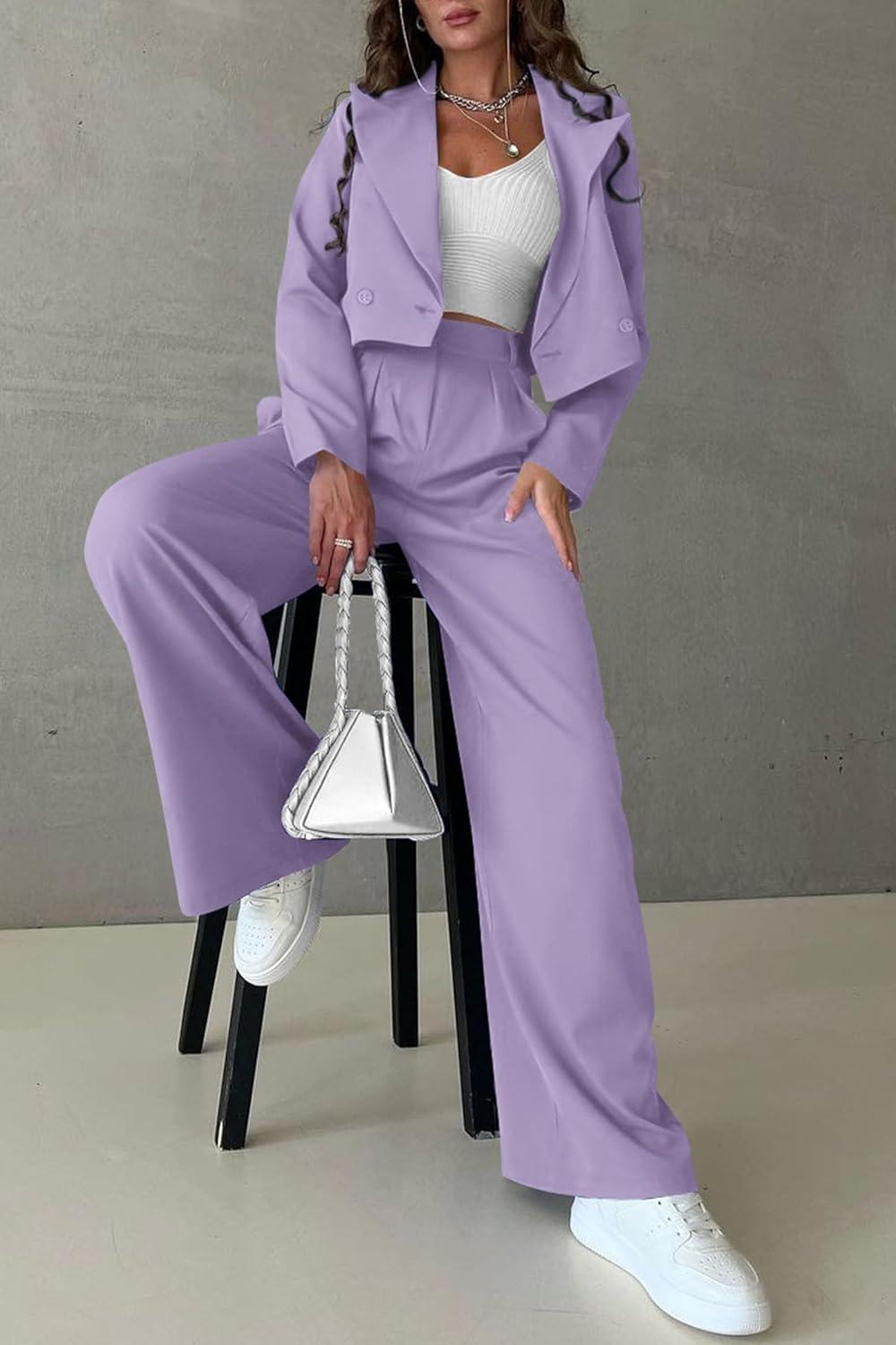 imagePRETTYGARDEN Teacher Outfits for Women Trendy Work Office Corporate Two Piece Matching Suit Set Light PurpleSmall
