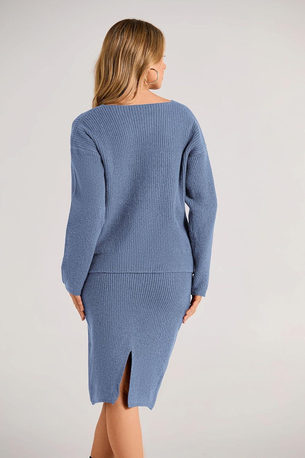 imagePRETTYGARDEN Womens Fall Clothes 2 Piece Sweater Outfits V Neck Button Down Cardigan Bodycon Skirt Set