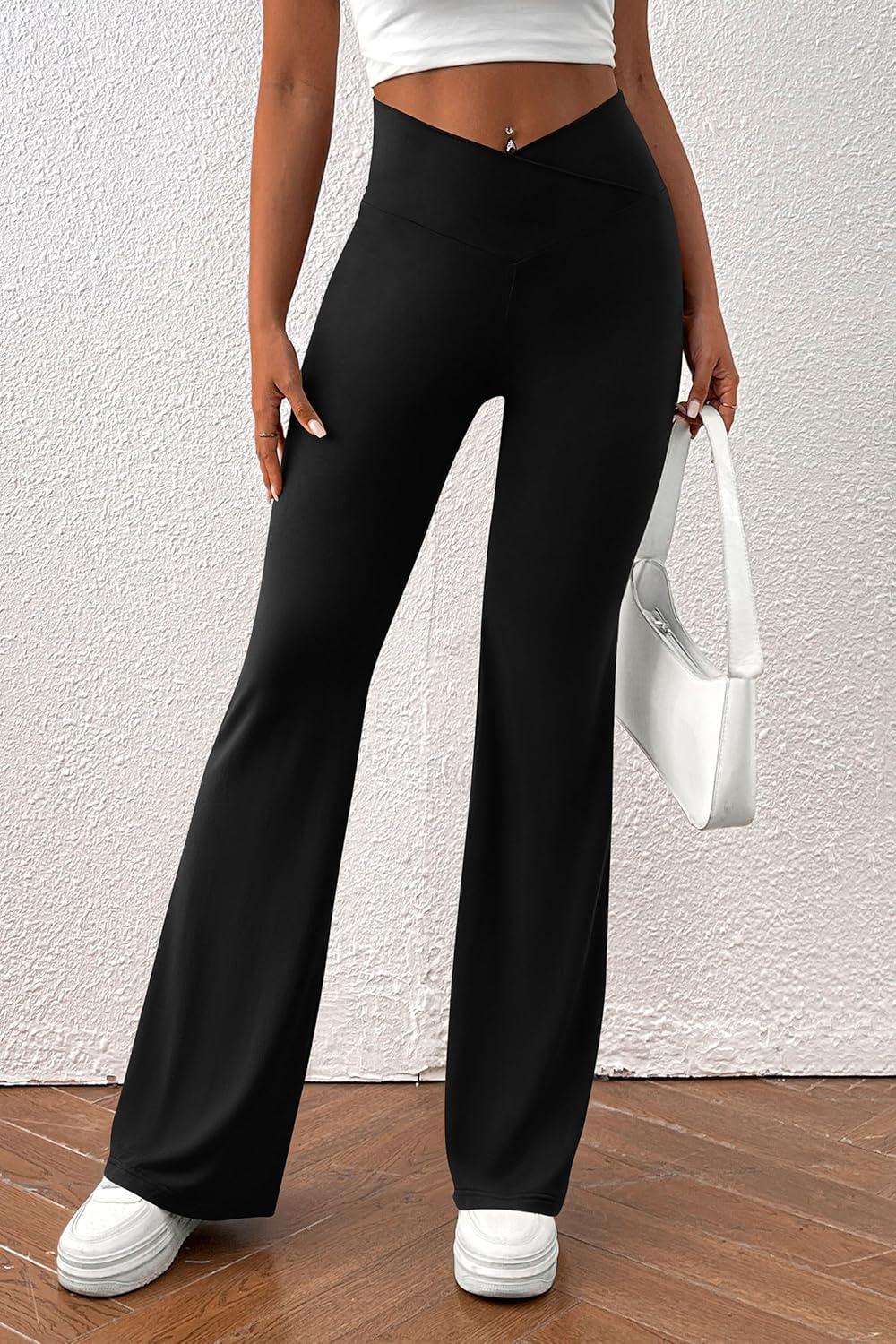 imagePRETTYGARDEN Womens Flare Leggings High Waisted Lightweight Sweatpants Casual Bell Bottom Bootcut Yoga Pants Solid BlackSmall