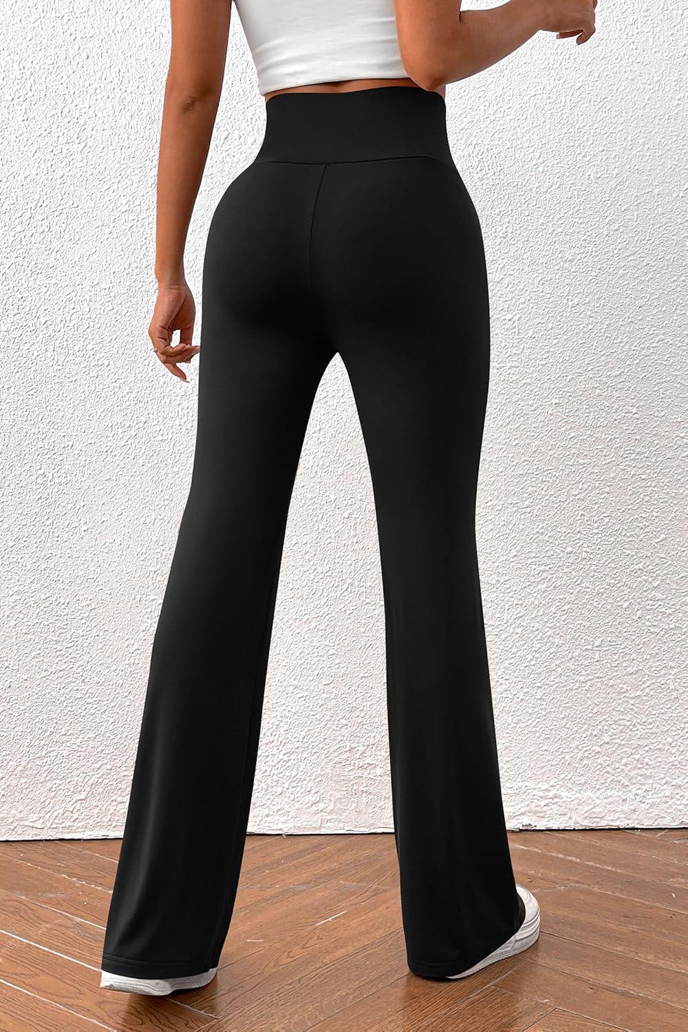 imagePRETTYGARDEN Womens Flare Leggings High Waisted Lightweight Sweatpants Casual Bell Bottom Bootcut Yoga Pants Solid BlackSmall
