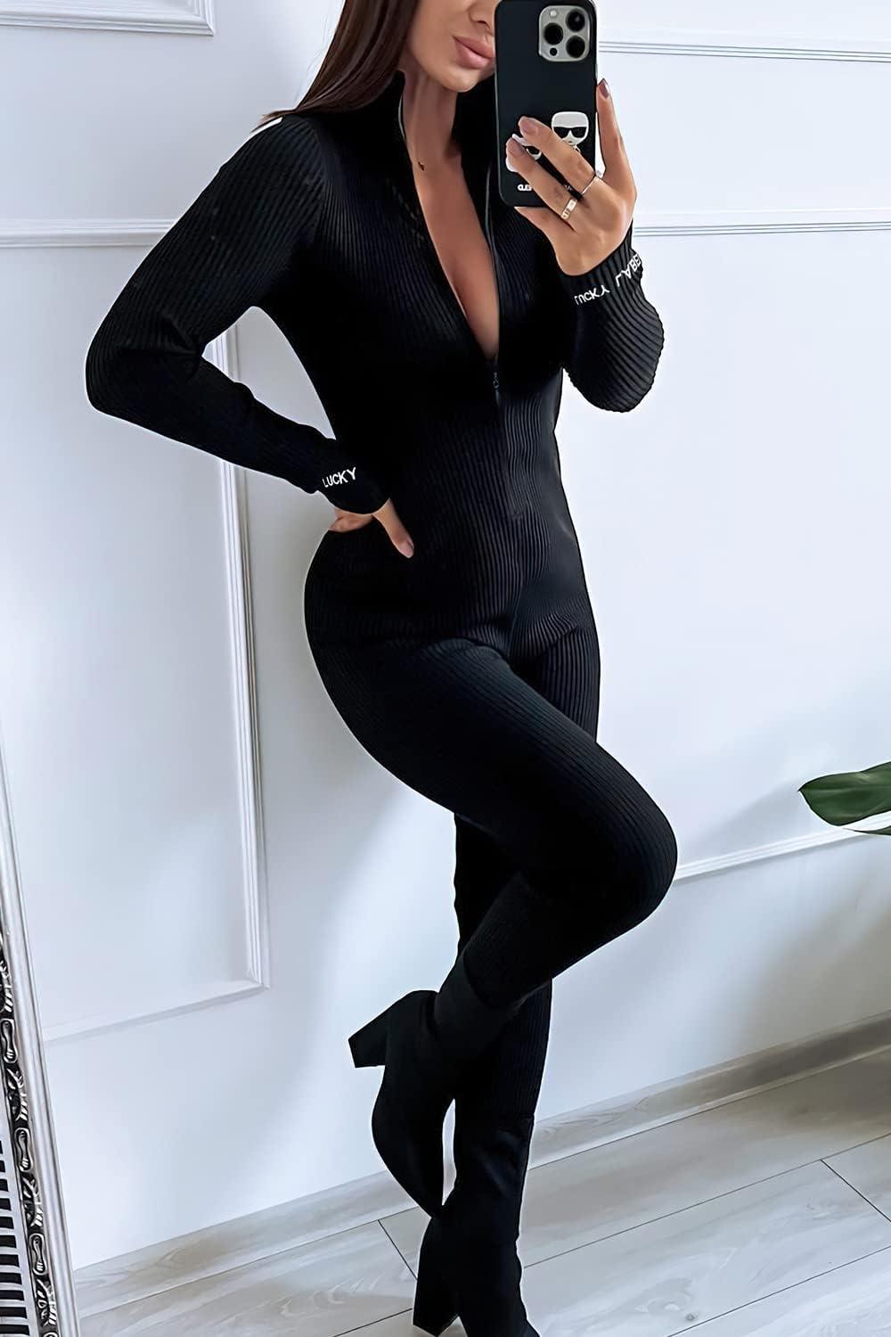 imagePRETTYGARDEN Womens Sexy Bodycon Jumpsuit Long Sleeve Zipper One Piece Romper Outfits Clubwear