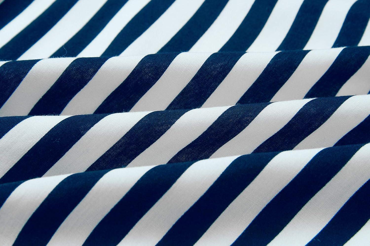 imagePRETTYGARDEN Womens Summer Deep V Neck Short Sleeve Striped Wrap Ruffle Hem Pleated Mini DressNavy