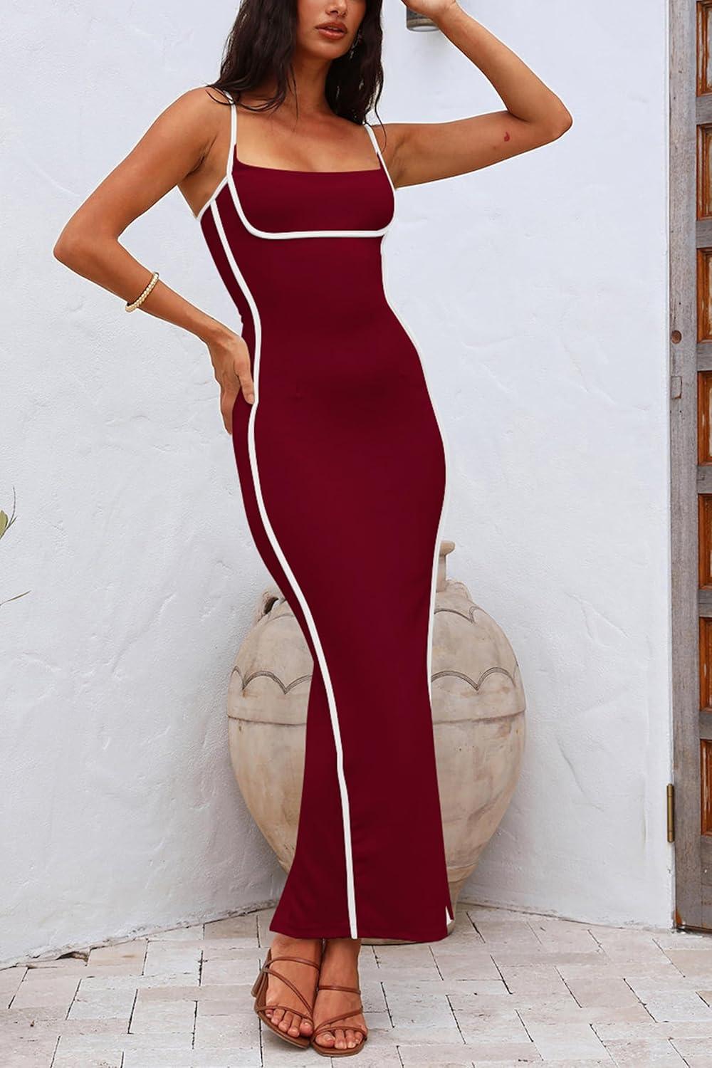 imagePRETTYGARDEN Womens Summer Slip Long Dresses Sexy Sleeveless Backless Bodycon Party Maxi Dress Wine RedMedium