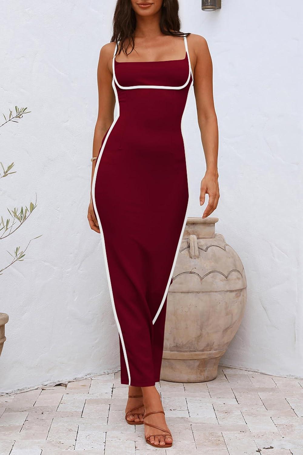 imagePRETTYGARDEN Womens Summer Slip Long Dresses Sexy Sleeveless Backless Bodycon Party Maxi Dress Wine RedMedium