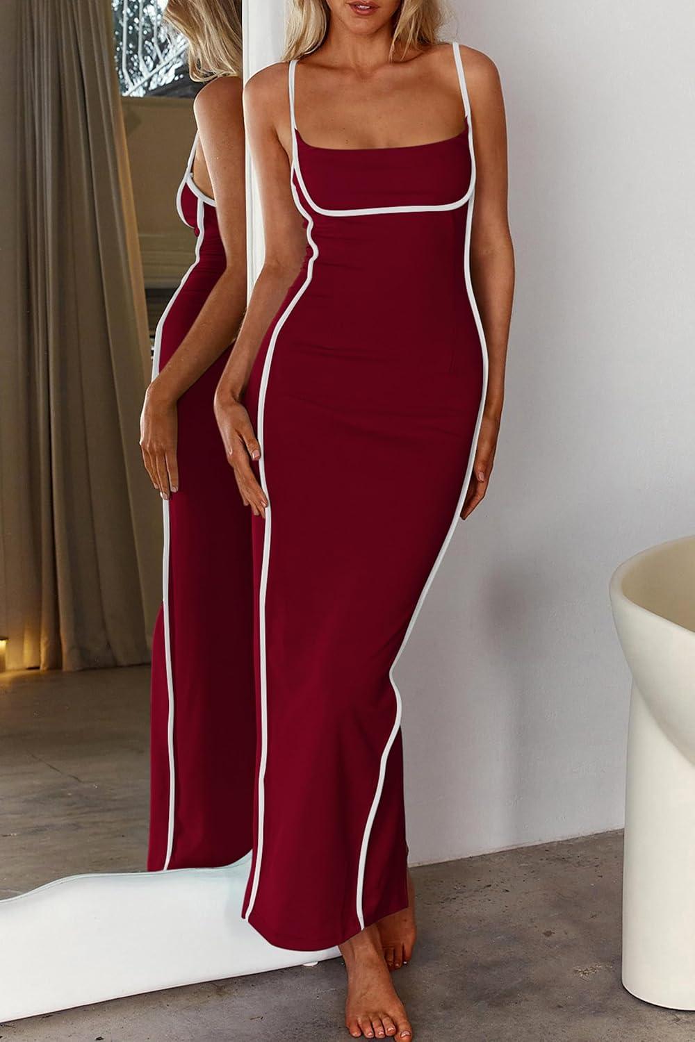 imagePRETTYGARDEN Womens Summer Slip Long Dresses Sexy Sleeveless Backless Bodycon Party Maxi Dress Wine RedMedium
