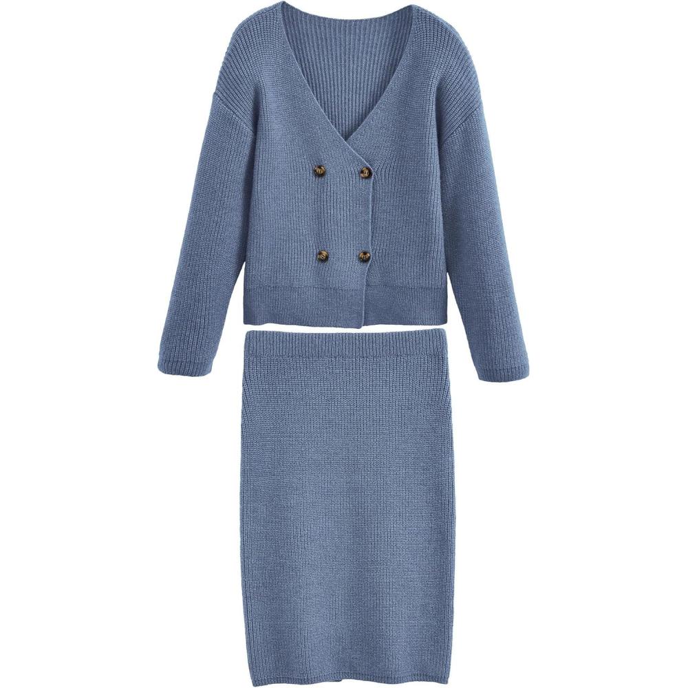 imagePRETTYGARDEN Womens Fall Clothes 2 Piece Sweater Outfits V Neck Button Down Cardigan Bodycon Skirt Set