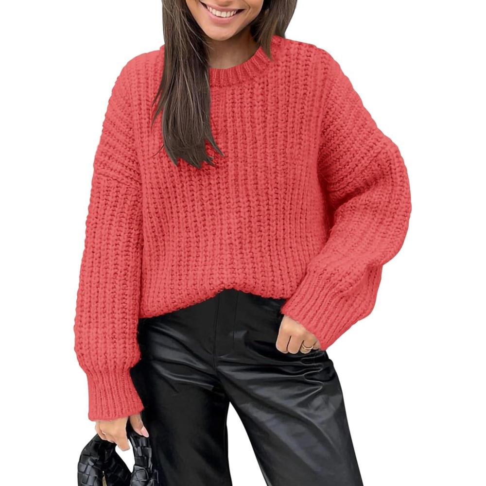 imagePRETTYGARDEN Womens Fall Sweaters Casual Long Sleeve Pullover Crewneck Ribbed Knit Jumper Tops Plain Blouse