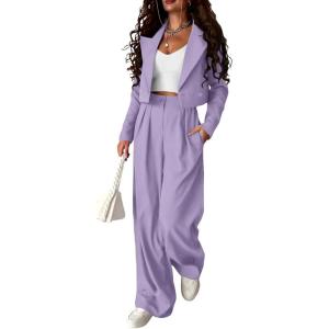 PRETTYGARDEN Teacher Outfits for Women Trendy Work Office Corporate Two Piece Matching Suit Set (Light Purple,Small)