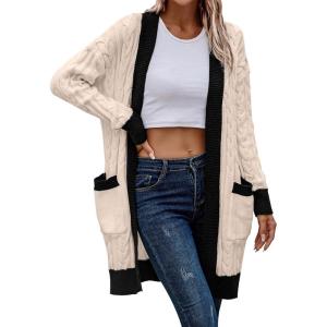 PRETTYGARDEN Women’s 2024 Fall Cable Knit Cardigan Sweaters Casual Long Sleeve Open Front Loose Outerwear Coats (Beige,Medium)