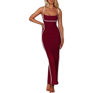 PRETTYGARDEN Women’s Summer Slip Long Dresses Sexy Sleeveless Backless Bodycon Party Maxi Dress (Wine Red,Medium)