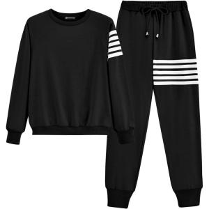 PRETTYGARDEN Women’s Two Piece Striped Outfits Casual Long Sleeve Top and Sweatpants Matching Tracksuit Jogger Set