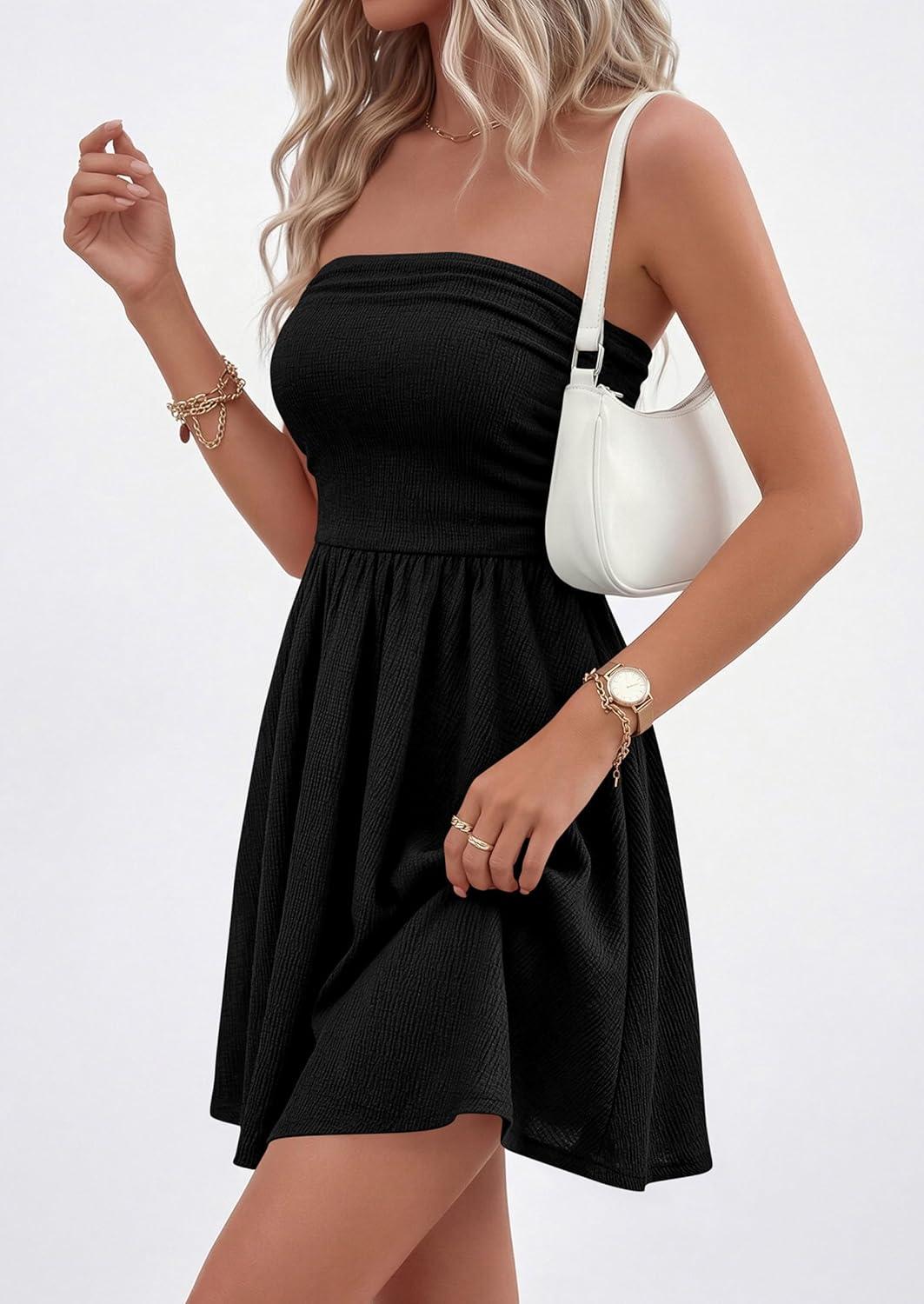 imagePRETTYGARDEN Womens 2026 Summer Rompers Dressy Casual Strapless Shorts One Piece Jumpsuits Date Night Beach Vacation OutfitsBlack