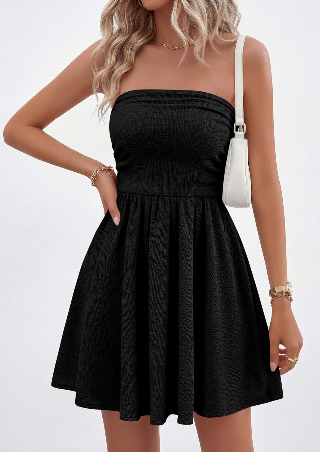 imagePRETTYGARDEN Womens 2026 Summer Rompers Dressy Casual Strapless Shorts One Piece Jumpsuits Date Night Beach Vacation OutfitsBlack