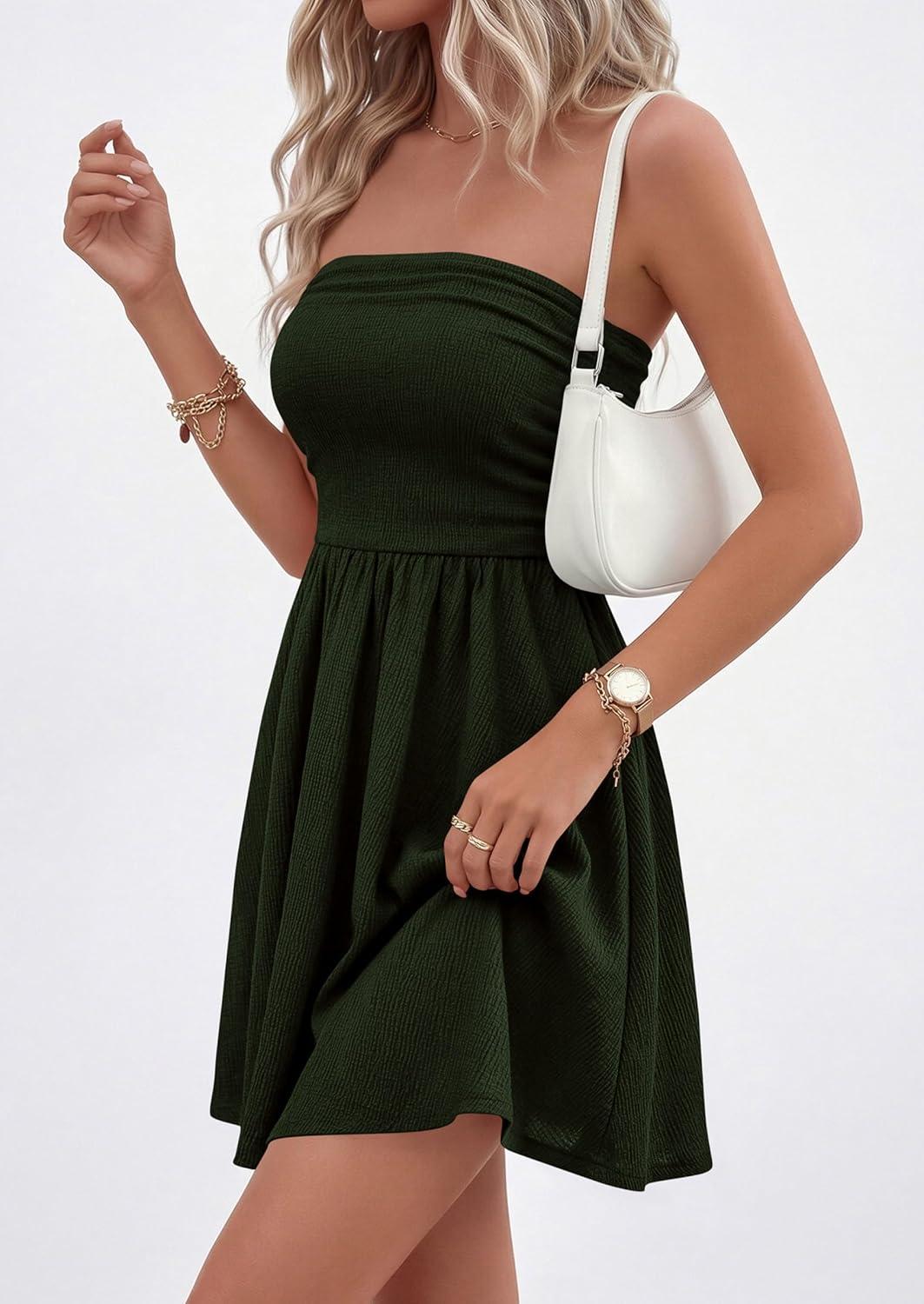 imagePRETTYGARDEN Womens 2026 Summer Rompers Dressy Casual Strapless Shorts One Piece Jumpsuits Date Night Beach Vacation OutfitsDark Green