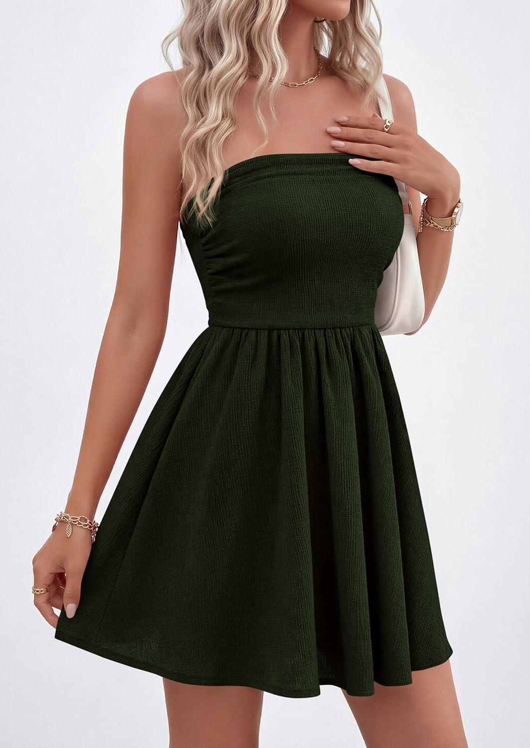 imagePRETTYGARDEN Womens 2026 Summer Rompers Dressy Casual Strapless Shorts One Piece Jumpsuits Date Night Beach Vacation OutfitsDark Green