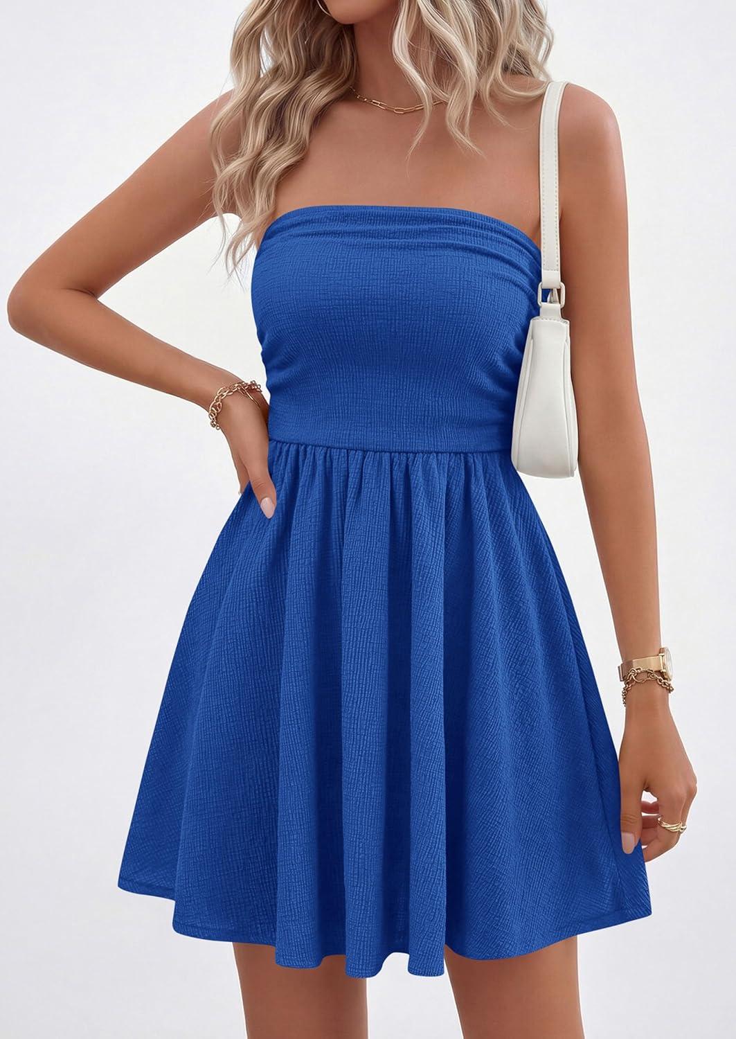 imagePRETTYGARDEN Womens 2026 Summer Rompers Dressy Casual Strapless Shorts One Piece Jumpsuits Date Night Beach Vacation OutfitsRoyal Blue