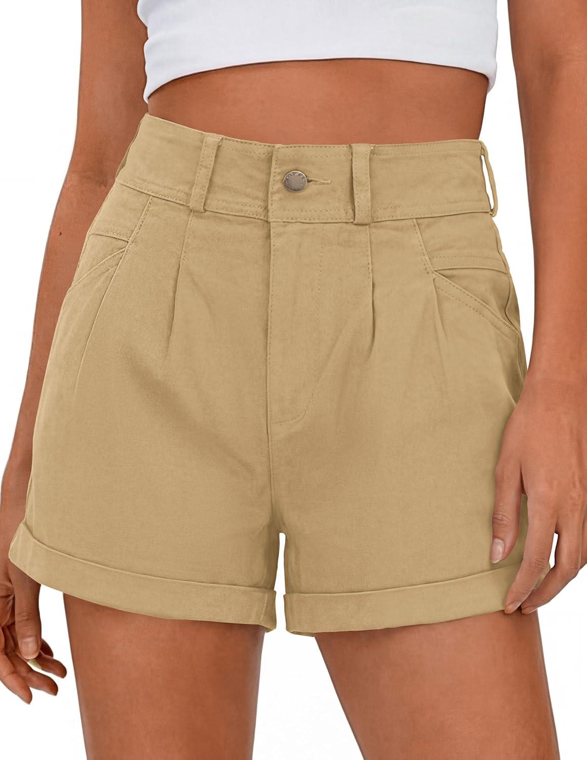imagePRETTYGARDEN Womens Shorts Dressy Casual 2026 High Waisted Pleated Beach Vacation Tailored Summer Shorts with PocketsKhaki