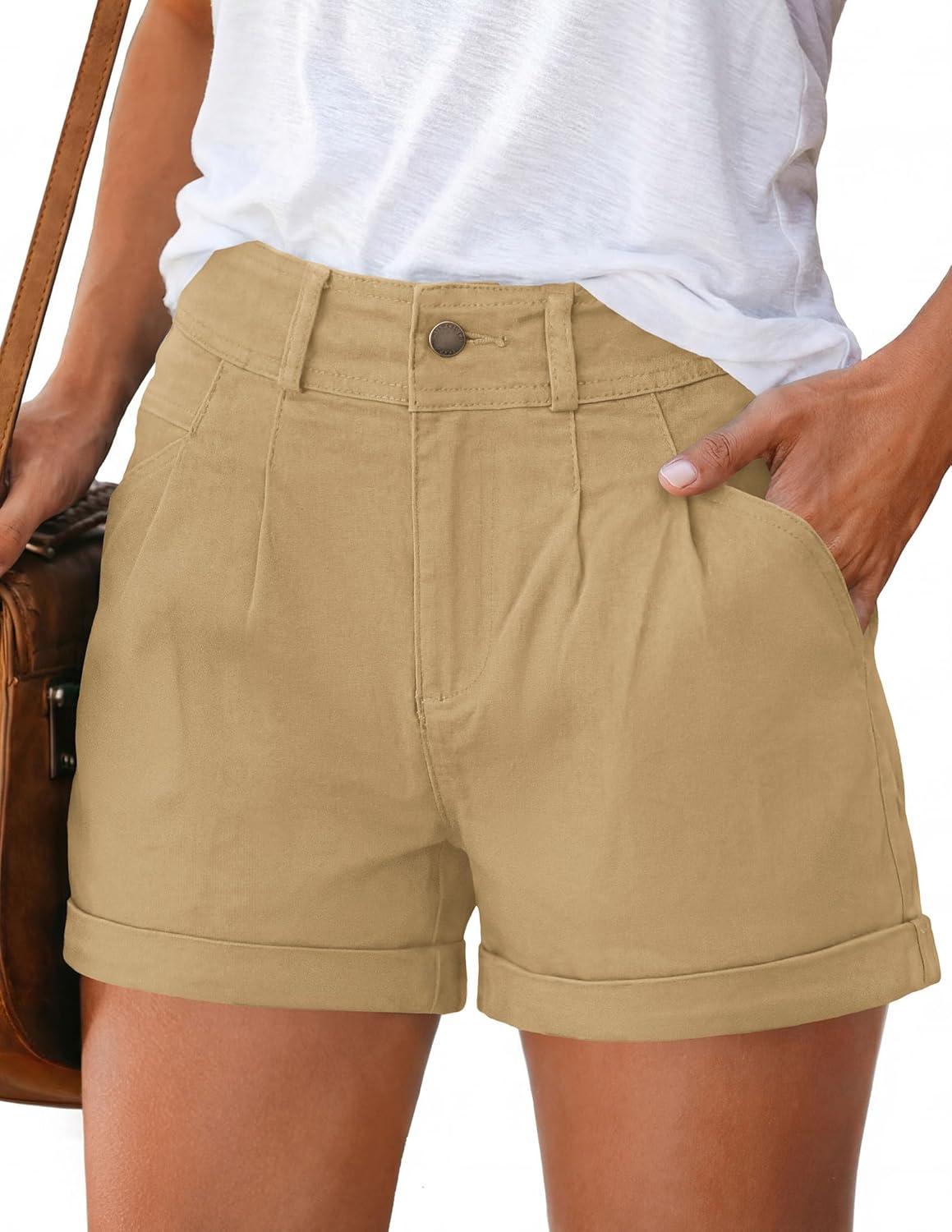 imagePRETTYGARDEN Womens Shorts Dressy Casual 2026 High Waisted Pleated Beach Vacation Tailored Summer Shorts with PocketsKhaki