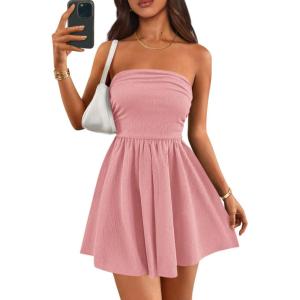 PRETTYGARDEN Women’s 2026 Summer Rompers Dressy Casual Strapless Shorts One Piece Jumpsuits Date Night Beach Vacation Outfits(Pink)