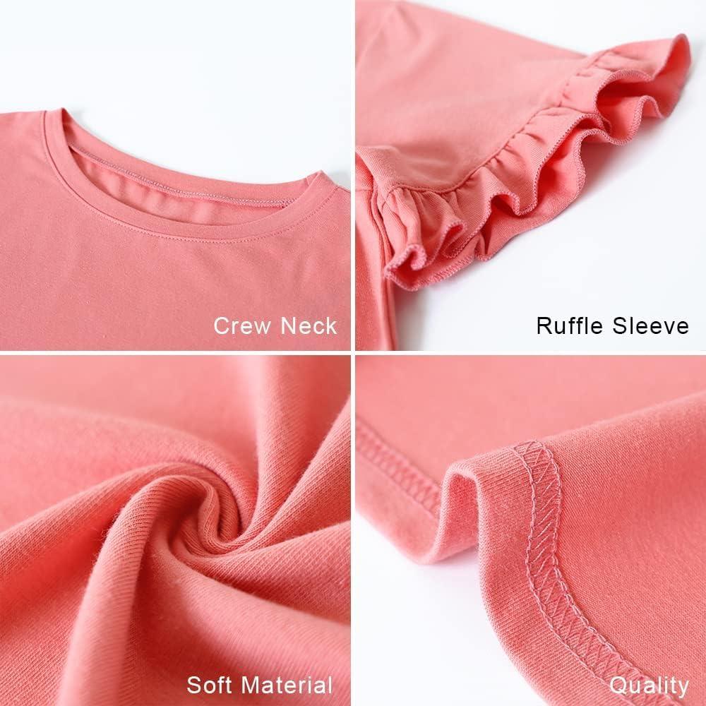 imagePRETTYGARDEN Womens Short Sleeve Casual T Shirts Summer Ruffle Plain Round Neck Loose Fit Tee Blouse TopsCoral Pink